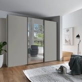 Monaco 3000 Pebble Grey Decor Large Sliding Door Wardrobe with Mirror - Pendle Village Furniture